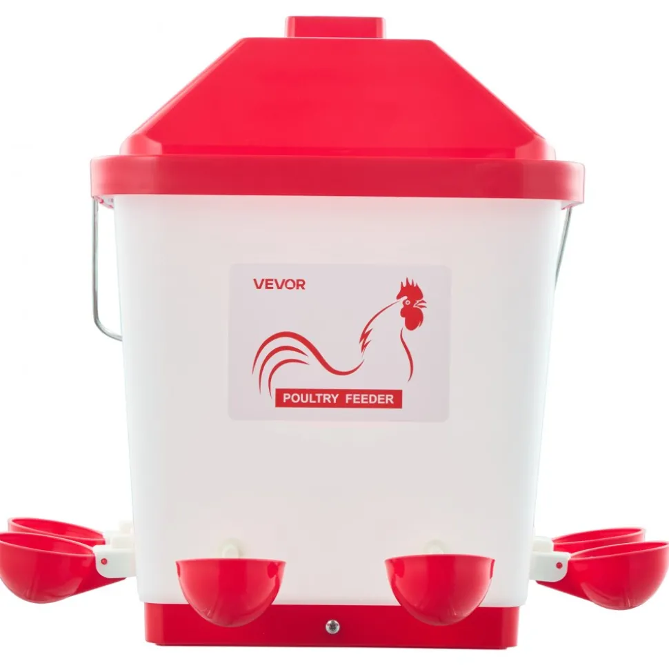 VEVOR 5 Gallon Automatic Chicken Waterer, 6 Water Ports, Automatic-Fill Water Cup, Automatic Gravity Waterer with Handle & Sealed Rubber Ring, Waterproof PP Material, No Waste Design, for Chicken