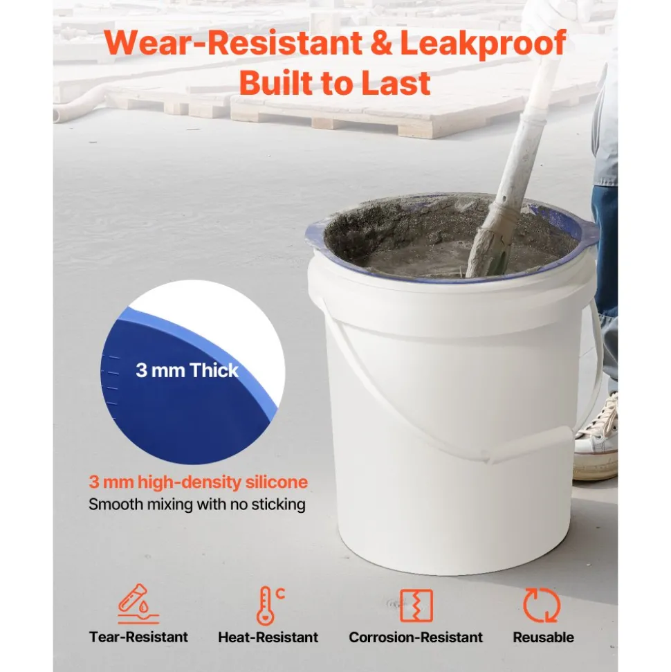 VEVOR 5 Gallon Bucket Liner for Concrete Mix, Reusable Silicone Mortar Bucket Liner for Thinset Paint Concrete Epoxy Mixing, Heavy-duty Grout Mixer Insert Tool with Graduated Measurements, Blue