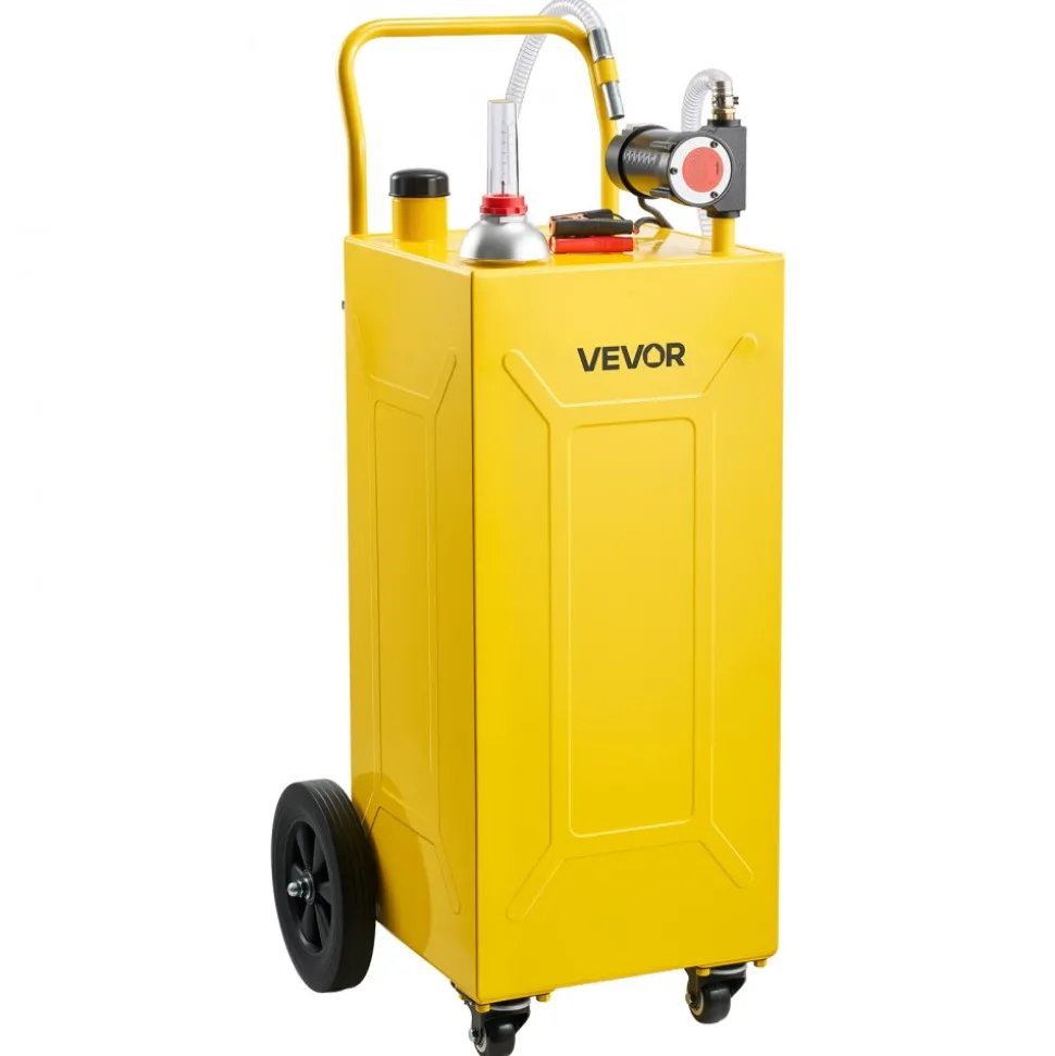 VEVOR 30 Gallon Diesel Caddy, Carbon Steel, Portable Diesel Transfer Storage Tank with Electric Pump, 4 Rolling Wheels, Transfer Can Container, for Tractors, Forklifts, Loaders, Farm Equipment, Yellow