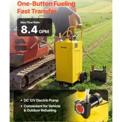 VEVOR 30 Gallon Diesel Caddy, Carbon Steel, Portable Diesel Transfer Storage Tank with Electric Pump, 4 Rolling Wheels, Transfer Can Container, for Tractors, Forklifts, Loaders, Farm Equipment, Yellow