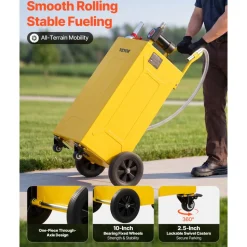 VEVOR 30 Gallon Diesel Caddy, Carbon Steel, Portable Diesel Transfer Storage Tank with Electric Pump, 4 Rolling Wheels, Transfer Can Container, for Tractors, Forklifts, Loaders, Farm Equipment, Yellow