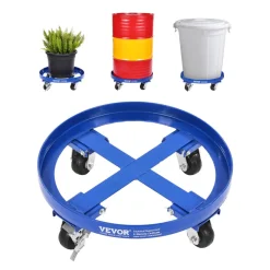 VEVOR 55 Gallon Drum Dolly, 2000 lbs Load Capacity, Heavy-Duty Barrel Dolly with Cross Braces and 4 Swivel Caster Wheels, Non Tipping Hand Truck Capacity Dollies for Warehouse Drum Handling, Blue