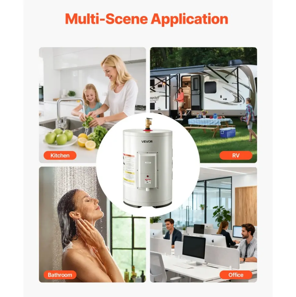 VEVOR 30 Gallon Electric Tank Water Heater, 5000W Point-of-Use Hot Water Heater with LED Display, Knob Control, Top Outlet, 240V with T&P Valve for Large Families, Small Commercial Spaces, Gray