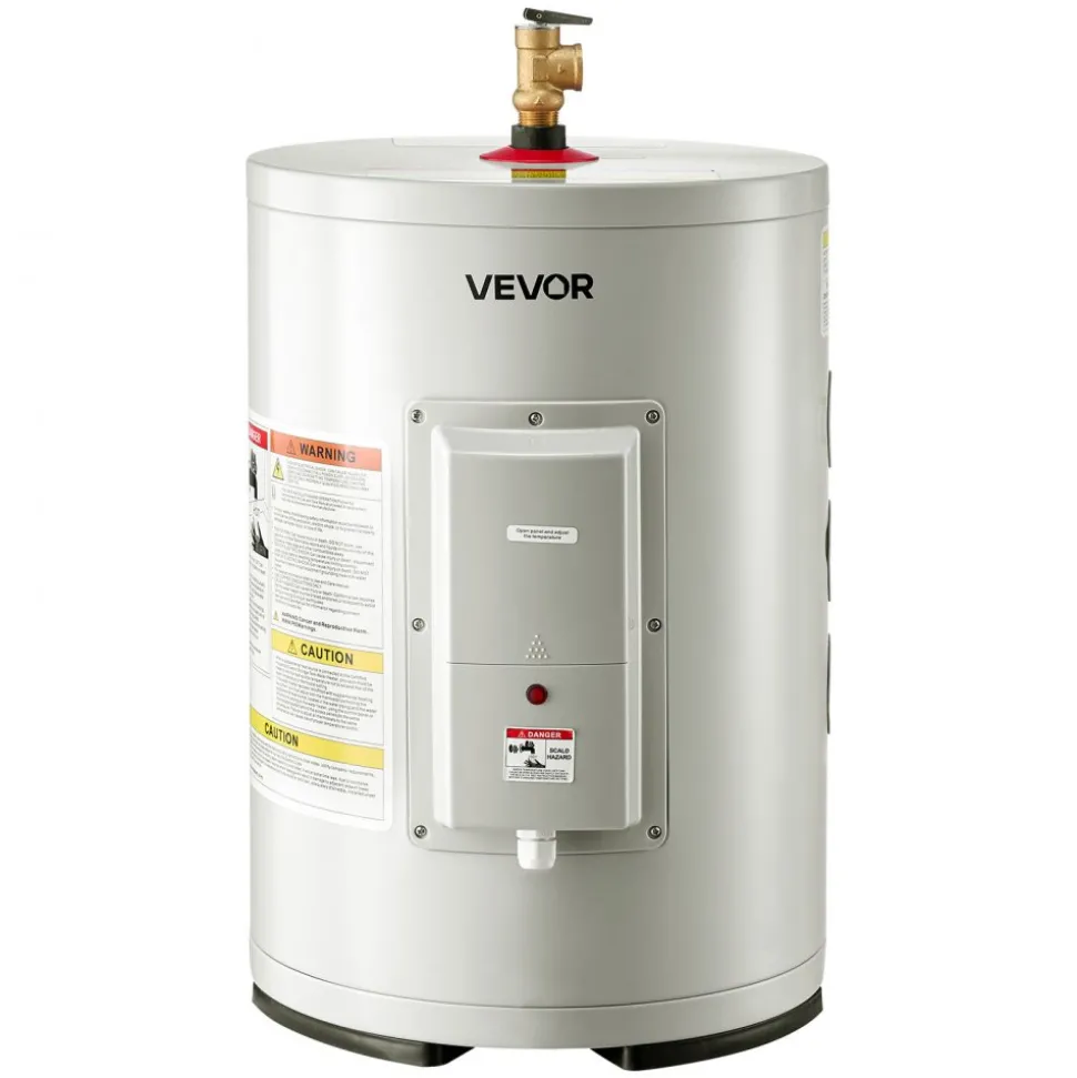 VEVOR 30 Gallon Electric Tank Water Heater, 5000W Point-of-Use Hot Water Heater with LED Display, Knob Control, Top Outlet, 240V with T&P Valve for Large Families, Small Commercial Spaces, Gray
