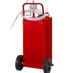 VEVOR 30 Gallon Fuel Caddy, Fuel Storage Tank on 2 Wheels, Portable Gas Caddy with Manuel Transfer Pump, Gasoline Diesel Fuel Container for Cars, Lawn Mowers, ATVs, Boats, More, Red