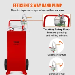 VEVOR 30 Gallon Fuel Caddy, Fuel Storage Tank on 2 Wheels, Portable Gas Caddy with Manuel Transfer Pump, Gasoline Diesel Fuel Container for Cars, Lawn Mowers, ATVs, Boats, More, Red