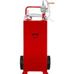 VEVOR 30 Gallon Fuel Caddy, Fuel Storage Tank on 2 Wheels, Portable Gas Caddy with Manuel Transfer Pump, Gasoline Diesel Fuel Container for Cars, Lawn Mowers, ATVs, Boats, More, Red