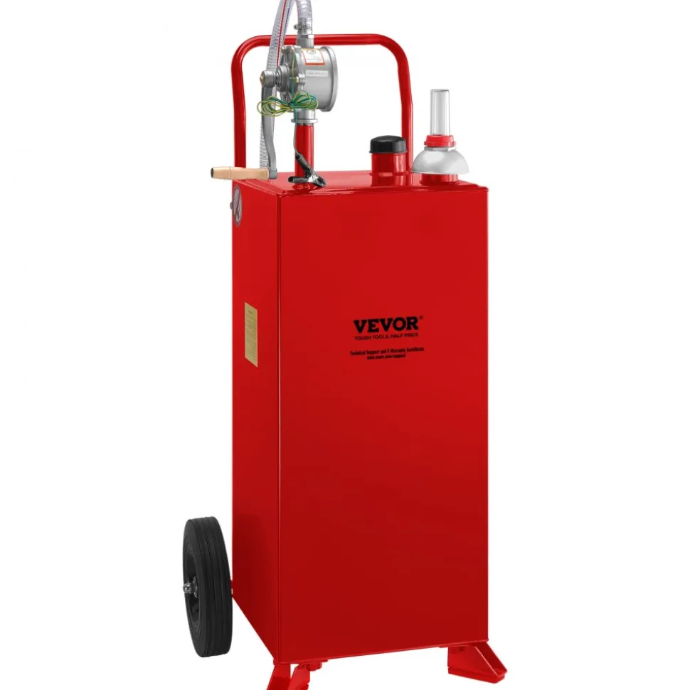 VEVOR 30 Gallon Fuel Caddy, Fuel Storage Tank on 2 Wheels, Portable Gas Caddy with Manuel Transfer Pump, Gasoline Diesel Fuel Container for Cars, Lawn Mowers, ATVs, Boats, More, Red