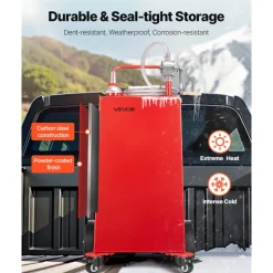 VEVOR 40 Gallon Fuel Caddy, Gasoline & Diesel Fuel Tank with Manual Transfer Pump, Portable Fuel Storage Tank with 4 Wheels & 10 ft Hose, Gas Caddy for Cars, Lawn Mowers, ATVs, Boats, More, Red