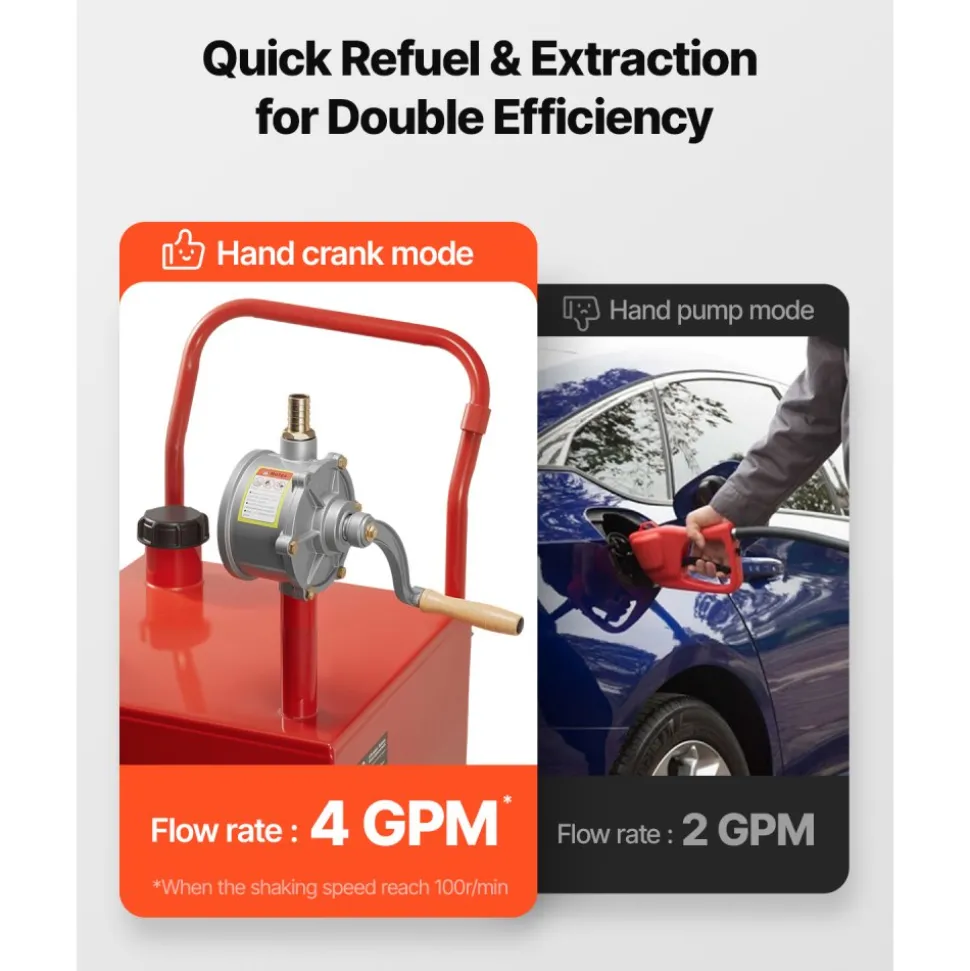 VEVOR 40 Gallon Fuel Caddy, Gasoline & Diesel Fuel Tank with Manual Transfer Pump, Portable Fuel Storage Tank with 4 Wheels & 10 ft Hose, Gas Caddy for Cars, Lawn Mowers, ATVs, Boats, More, Red