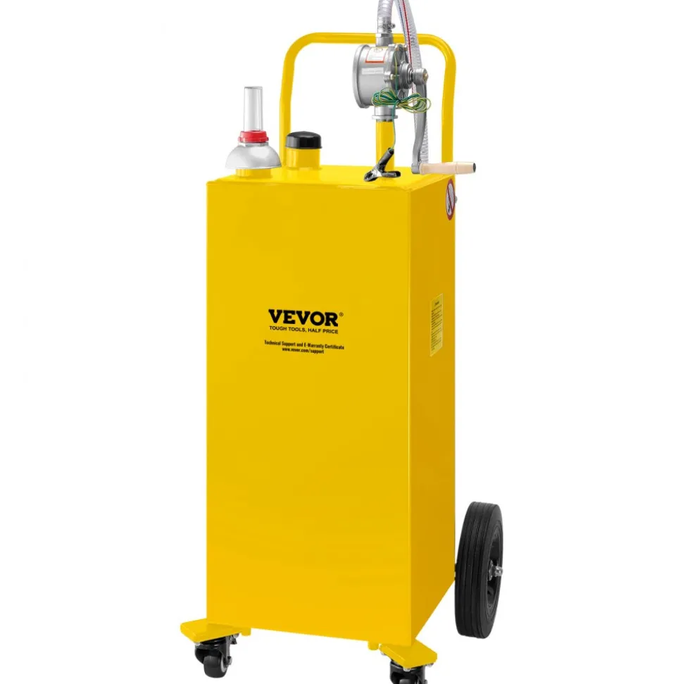 VEVOR 30 Gallon Fuel Caddy, Gas Storage Tank & 4 Wheels, with Manuel Transfer Pump, Gasoline Diesel Fuel Container for Cars, Lawn Mowers, ATVs, Boats, More, Yellow