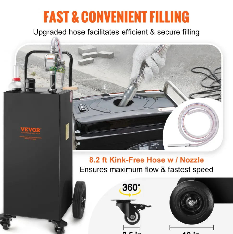 VEVOR 30 Gallon Fuel Caddy, Gas Storage Tank & 4 Wheels, with Manuel Transfer Pump, Gasoline Diesel Fuel Container for Cars, Lawn Mowers, ATVs, Boats, More, Black