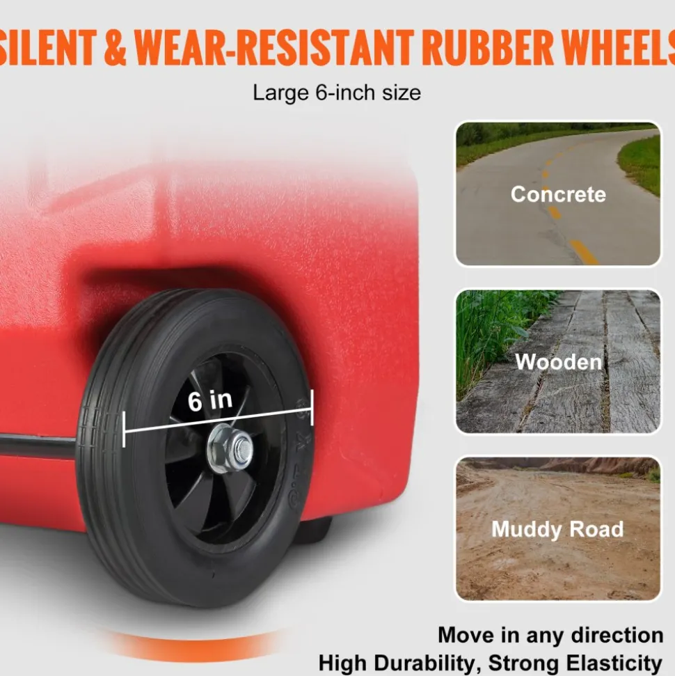 VEVOR 16 Gallon Fuel Caddy, 7.8 L/min, Portable Gas Storage Tank Container with Hand Pump Rubber Wheels, Fuel Transfer Storage Tank for Gasoline Diesel Machine Oil Car Mowers Tractor Boat Motorcycle