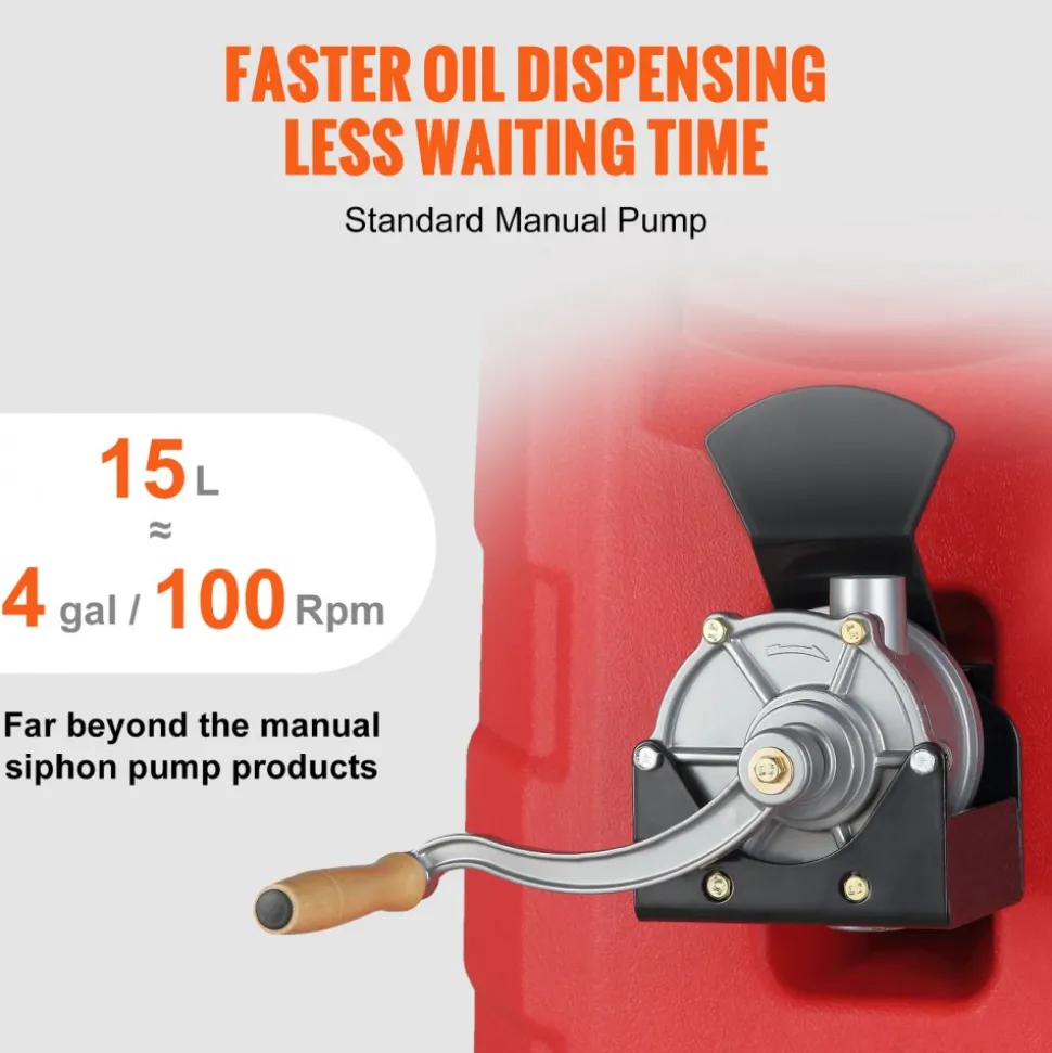 VEVOR 16 Gallon Fuel Caddy, 7.8 L/min, Portable Gas Storage Tank Container with Hand Pump Rubber Wheels, Fuel Transfer Storage Tank for Gasoline Diesel Machine Oil Car Mowers Tractor Boat Motorcycle