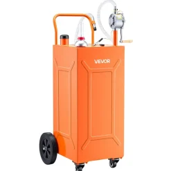 VEVOR 35 Gallon Fuel Gas Caddy, Carbon Steel, Portable Fuel Transfer Storage Tank with Manual Pump & 4 Wheels, Gasoline Diesel Can Container, for Cars, Lawn Mowers, ATVs, Boats, Motorcycles, Orange
