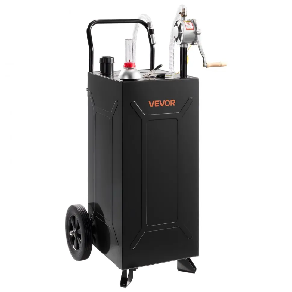 VEVOR 30 Gallon Fuel Gas Caddy, Carbon Steel, Portable Fuel Transfer Storage Tank with Manual Pump & 2 Wheels, Gasoline Diesel Can Container, for Cars, Lawn Mowers, ATVs, Boats, Motorcycles, Black