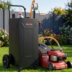VEVOR 30 Gallon Fuel Gas Caddy, Carbon Steel, Portable Fuel Transfer Storage Tank with Manual Pump & 2 Wheels, Gasoline Diesel Can Container, for Cars, Lawn Mowers, ATVs, Boats, Motorcycles, Black
