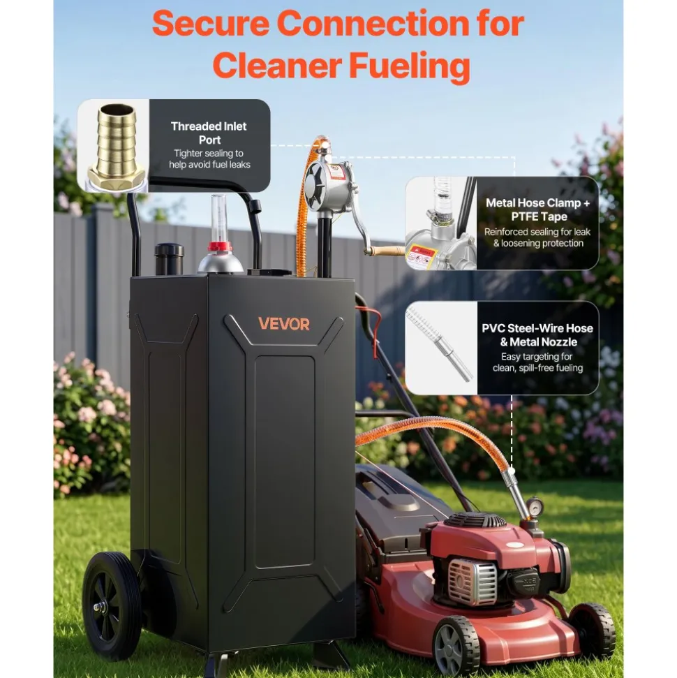 VEVOR 30 Gallon Fuel Gas Caddy, Carbon Steel, Portable Fuel Transfer Storage Tank with Manual Pump & 2 Wheels, Gasoline Diesel Can Container, for Cars, Lawn Mowers, ATVs, Boats, Motorcycles, Black