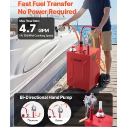 VEVOR 20 Gallon Fuel Gas Caddy, Carbon Steel, Portable Fuel Transfer Storage Tank with Manual Pump & Rolling Wheels, Gasoline Diesel Can Container, for Cars, Lawn Mowers, ATVs, Boats, Motorcycles, Red
