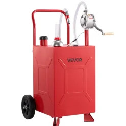 VEVOR 20 Gallon Fuel Gas Caddy, Carbon Steel, Portable Fuel Transfer Storage Tank with Manual Pump & Rolling Wheels, Gasoline Diesel Can Container, for Cars, Lawn Mowers, ATVs, Boats, Motorcycles, Red