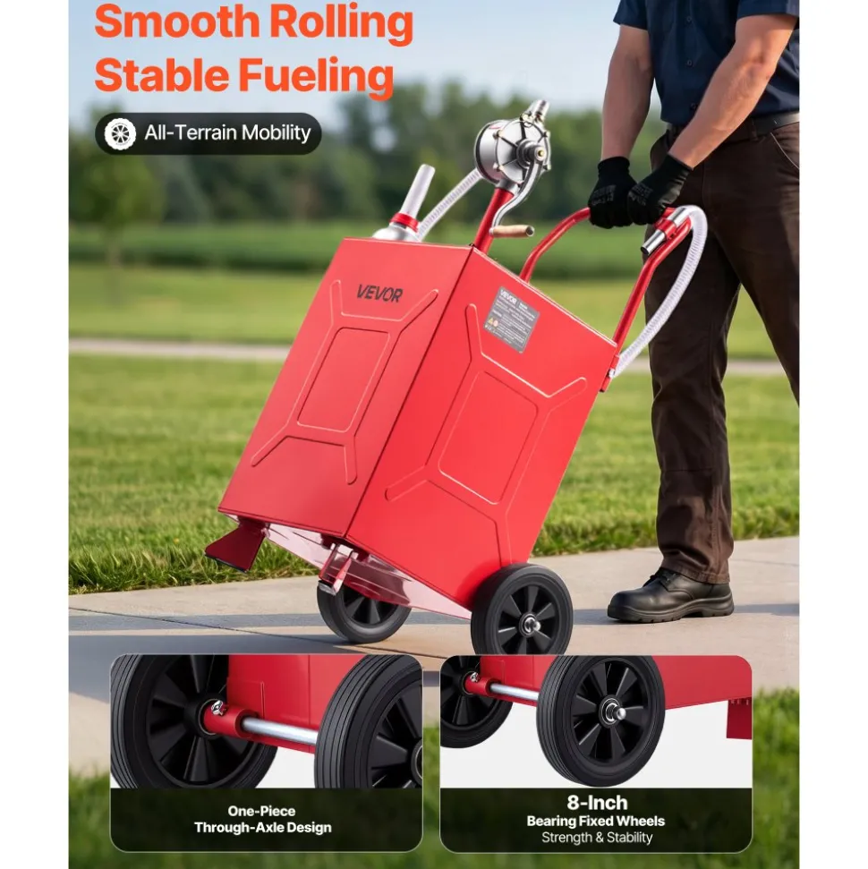 VEVOR 20 Gallon Fuel Gas Caddy, Carbon Steel, Portable Fuel Transfer Storage Tank with Manual Pump & Rolling Wheels, Gasoline Diesel Can Container, for Cars, Lawn Mowers, ATVs, Boats, Motorcycles, Red