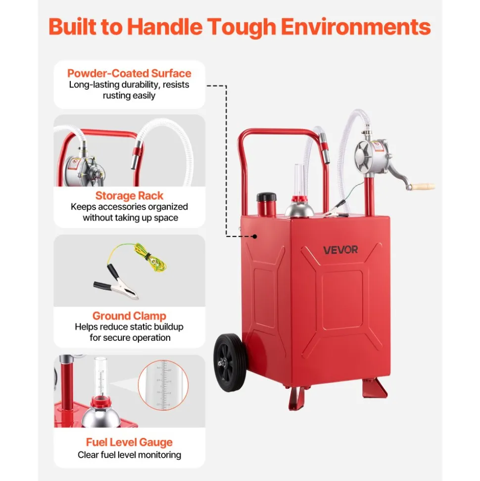 VEVOR 20 Gallon Fuel Gas Caddy, Carbon Steel, Portable Fuel Transfer Storage Tank with Manual Pump & Rolling Wheels, Gasoline Diesel Can Container, for Cars, Lawn Mowers, ATVs, Boats, Motorcycles, Red