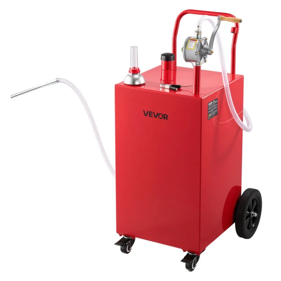 VEVOR 30 Gallon Fuel Gas Caddy, Carbon Steel, Portable Fuel Transfer Storage Tank with Manual Pump & 4 Wheels, Gasoline Diesel Can Container, for Cars, Lawn Mowers, ATVs, Boats, Motorcycles, Yellow