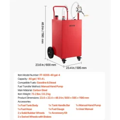 VEVOR 30 Gallon Fuel Gas Caddy, Carbon Steel, Portable Fuel Transfer Storage Tank with Manual Pump & 4 Wheels, Gasoline Diesel Can Container, for Cars, Lawn Mowers, ATVs, Boats, Motorcycles, Yellow