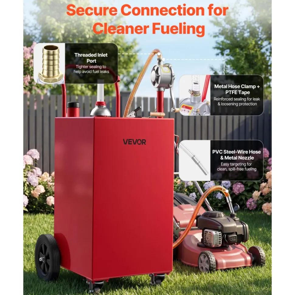 VEVOR 30 Gallon Fuel Gas Caddy, Carbon Steel, Portable Fuel Transfer Storage Tank with Manual Pump & 4 Wheels, Gasoline Diesel Can Container, for Cars, Lawn Mowers, ATVs, Boats, Motorcycles, Yellow