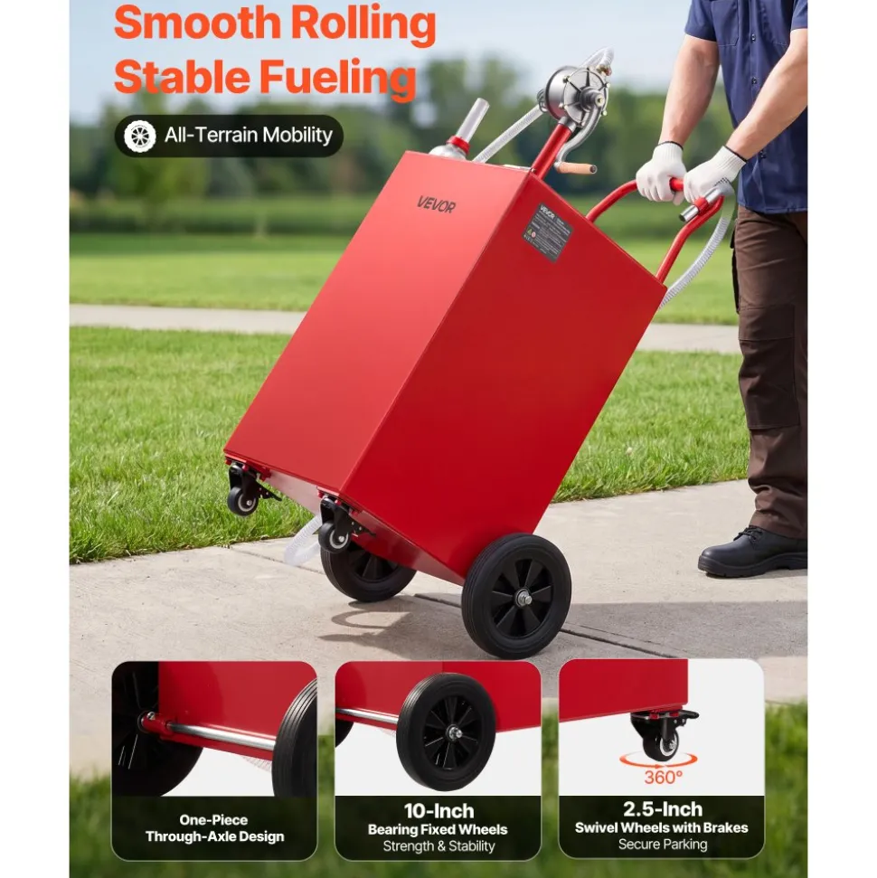 VEVOR 30 Gallon Fuel Gas Caddy, Carbon Steel, Portable Fuel Transfer Storage Tank with Manual Pump & 4 Wheels, Gasoline Diesel Can Container, for Cars, Lawn Mowers, ATVs, Boats, Motorcycles, Yellow