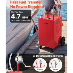 VEVOR 30 Gallon Fuel Gas Caddy, Carbon Steel, Portable Fuel Transfer Storage Tank with Manual Pump & 4 Wheels, Gasoline Diesel Can Container, for Cars, Lawn Mowers, ATVs, Boats, Motorcycles, Yellow