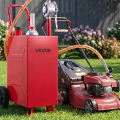 VEVOR 15 Gallon Fuel Gas Caddy, Carbon Steel, Portable Fuel Transfer Storage Tank with Manual Pump & Rolling Wheels, Gasoline Diesel Can Container, for Cars, Lawn Mowers, ATVs, Boats, Motorcycles, Red