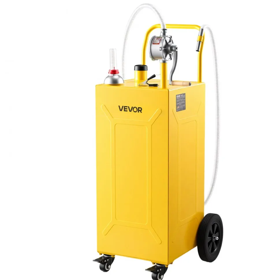 VEVOR 35 Gallon Fuel Gas Caddy, Carbon Steel, Portable Fuel Transfer Storage Tank with Manual Pump & 4 Wheels, Gasoline Diesel Can Container, for Cars, Lawn Mowers, ATVs, Boats, Motorcycles, Yellow