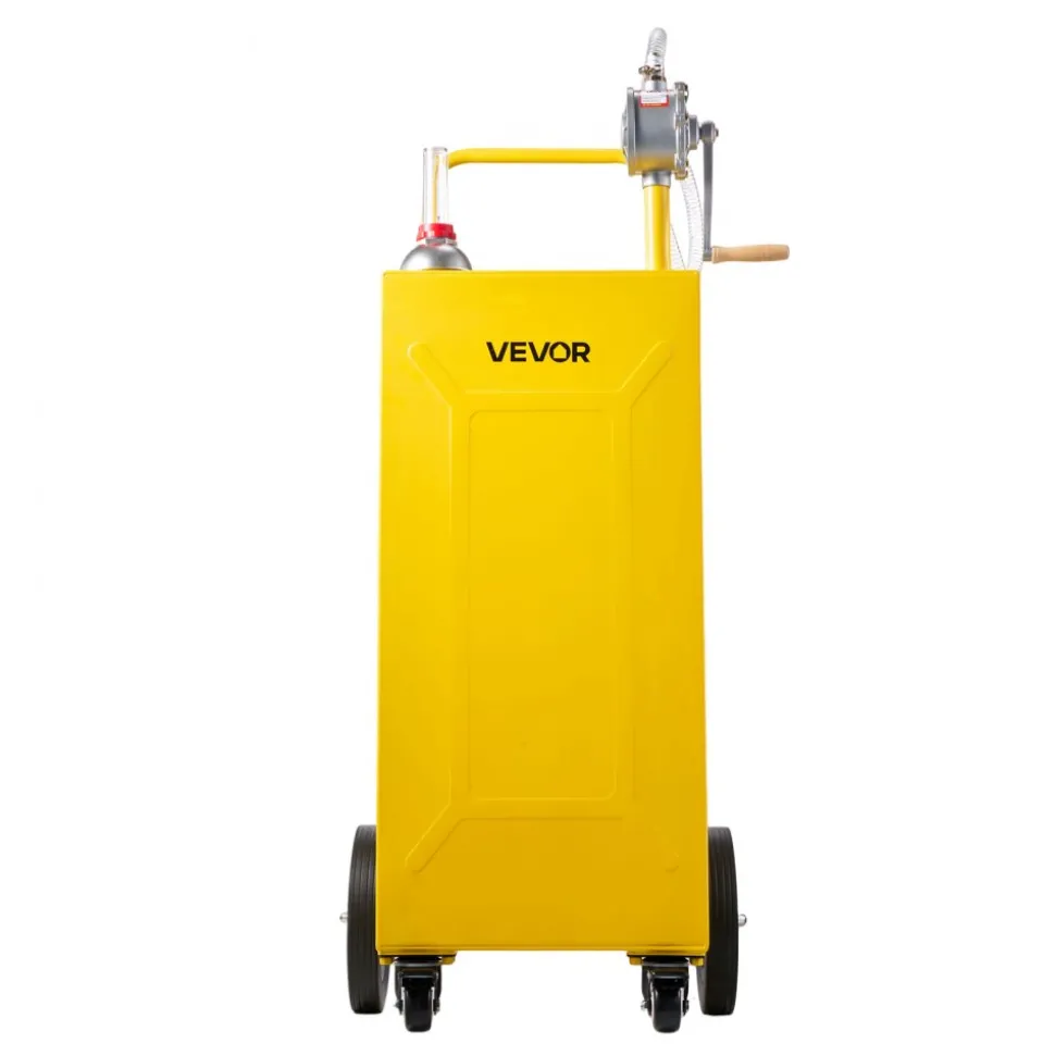 VEVOR 35 Gallon Fuel Gas Caddy, Carbon Steel, Portable Fuel Transfer Storage Tank with Manual Pump & 4 Wheels, Gasoline Diesel Can Container, for Cars, Lawn Mowers, ATVs, Boats, Motorcycles, Yellow