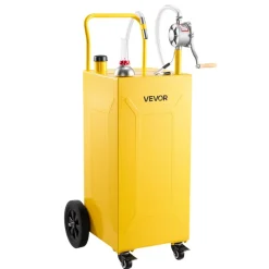 VEVOR 35 Gallon Fuel Gas Caddy, Carbon Steel, Portable Fuel Transfer Storage Tank with Manual Pump & 4 Wheels, Gasoline Diesel Can Container, for Cars, Lawn Mowers, ATVs, Boats, Motorcycles, Yellow
