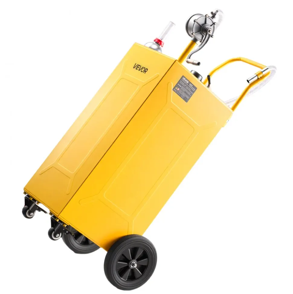 VEVOR 35 Gallon Fuel Gas Caddy, Carbon Steel, Portable Fuel Transfer Storage Tank with Manual Pump & 4 Wheels, Gasoline Diesel Can Container, for Cars, Lawn Mowers, ATVs, Boats, Motorcycles, Yellow