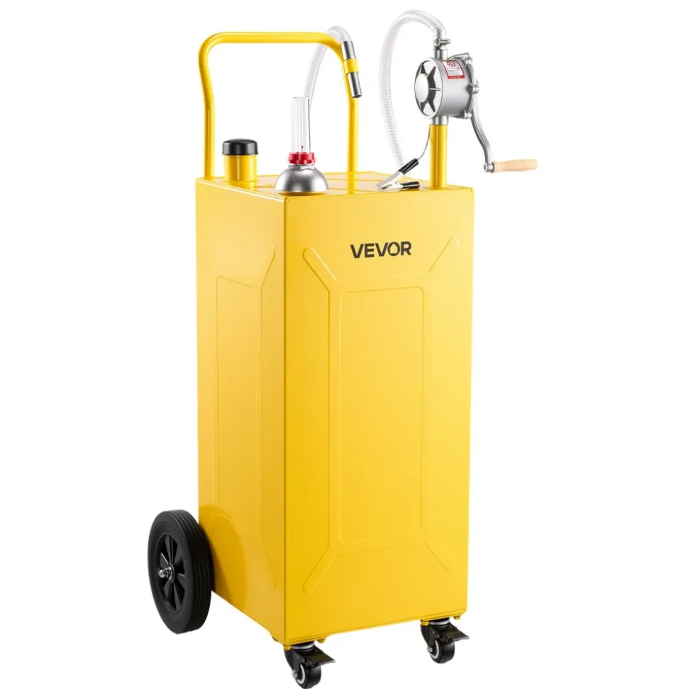VEVOR 35 Gallon Fuel Gas Caddy, Carbon Steel, Portable Fuel Transfer Storage Tank with Manual Pump & 4 Wheels, Gasoline Diesel Can Container, for Cars, Lawn Mowers, ATVs, Boats, Motorcycles, Yellow