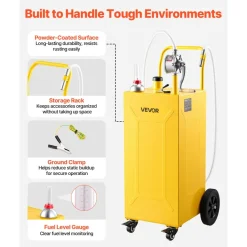 VEVOR 35 Gallon Fuel Gas Caddy, Carbon Steel, Portable Fuel Transfer Storage Tank with Manual Pump & 4 Wheels, Gasoline Diesel Can Container, for Cars, Lawn Mowers, ATVs, Boats, Motorcycles, Yellow