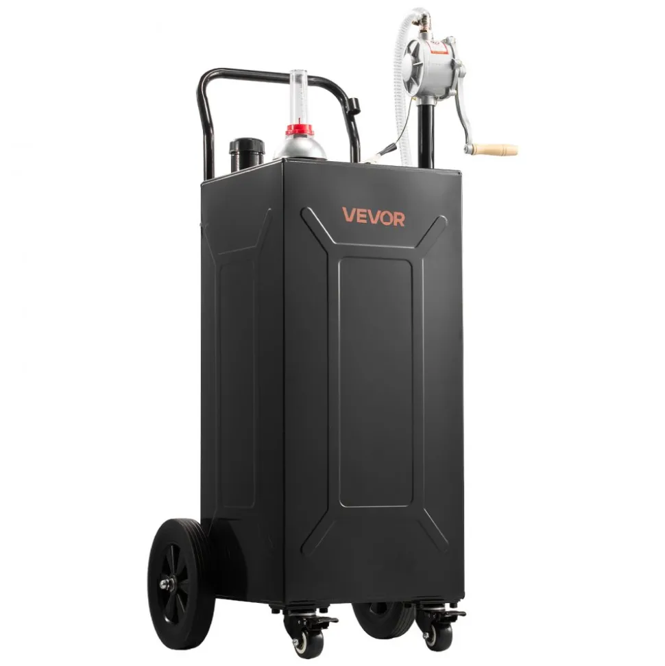 VEVOR 35 Gallon Fuel Gas Caddy, Carbon Steel, Portable Fuel Transfer Storage Tank with Manual Pump & 4 Wheels, Gasoline Diesel Can Container, for Cars, Lawn Mowers, ATVs, Boats, Motorcycles, Black