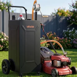 VEVOR 35 Gallon Fuel Gas Caddy, Carbon Steel, Portable Fuel Transfer Storage Tank with Manual Pump & 4 Wheels, Gasoline Diesel Can Container, for Cars, Lawn Mowers, ATVs, Boats, Motorcycles, Black