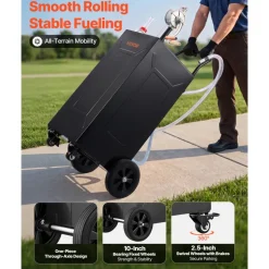VEVOR 35 Gallon Fuel Gas Caddy, Carbon Steel, Portable Fuel Transfer Storage Tank with Manual Pump & 4 Wheels, Gasoline Diesel Can Container, for Cars, Lawn Mowers, ATVs, Boats, Motorcycles, Black