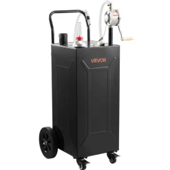 VEVOR 35 Gallon Fuel Gas Caddy, Carbon Steel, Portable Fuel Transfer Storage Tank with Manual Pump & 4 Wheels, Gasoline Diesel Can Container, for Cars, Lawn Mowers, ATVs, Boats, Motorcycles, Black