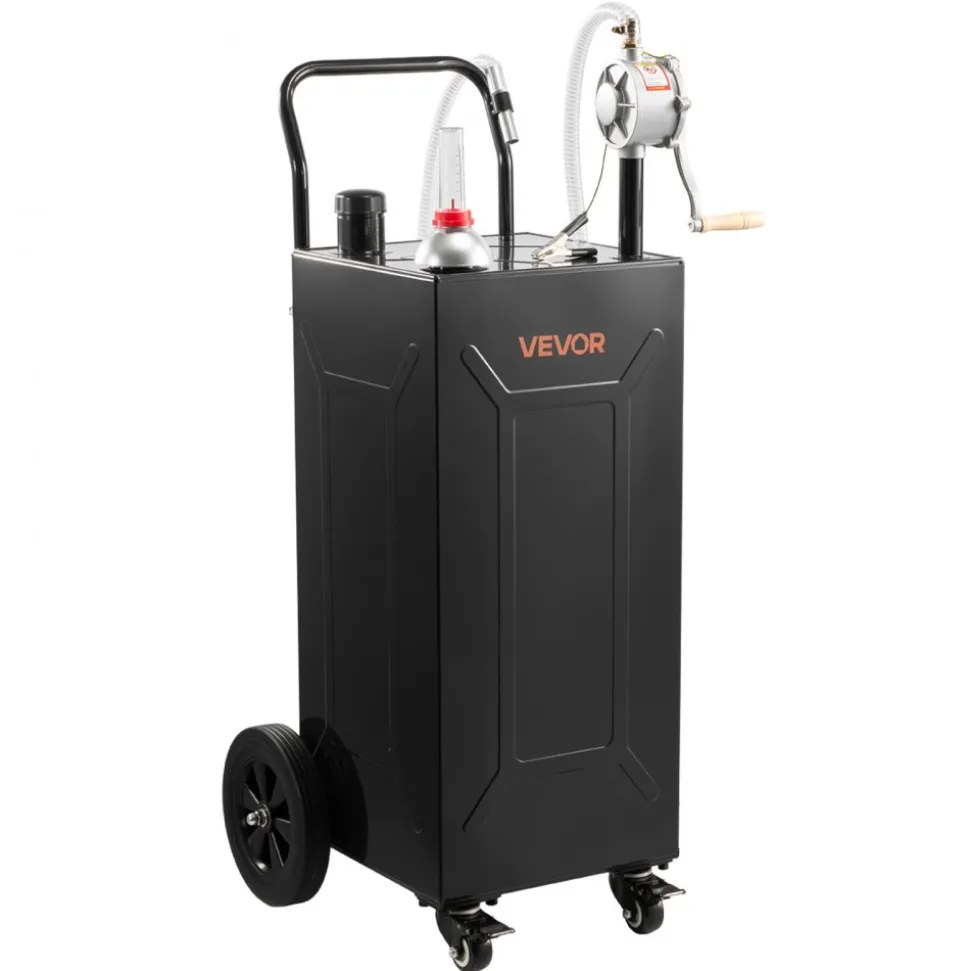 VEVOR 35 Gallon Fuel Gas Caddy, Carbon Steel, Portable Fuel Transfer Storage Tank with Manual Pump & 4 Wheels, Gasoline Diesel Can Container, for Cars, Lawn Mowers, ATVs, Boats, Motorcycles, Black