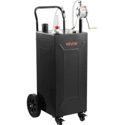 VEVOR 35 Gallon Fuel Gas Caddy, Carbon Steel, Portable Fuel Transfer Storage Tank with Manual Pump & 4 Wheels, Gasoline Diesel Can Container, for Cars, Lawn Mowers, ATVs, Boats, Motorcycles, Black