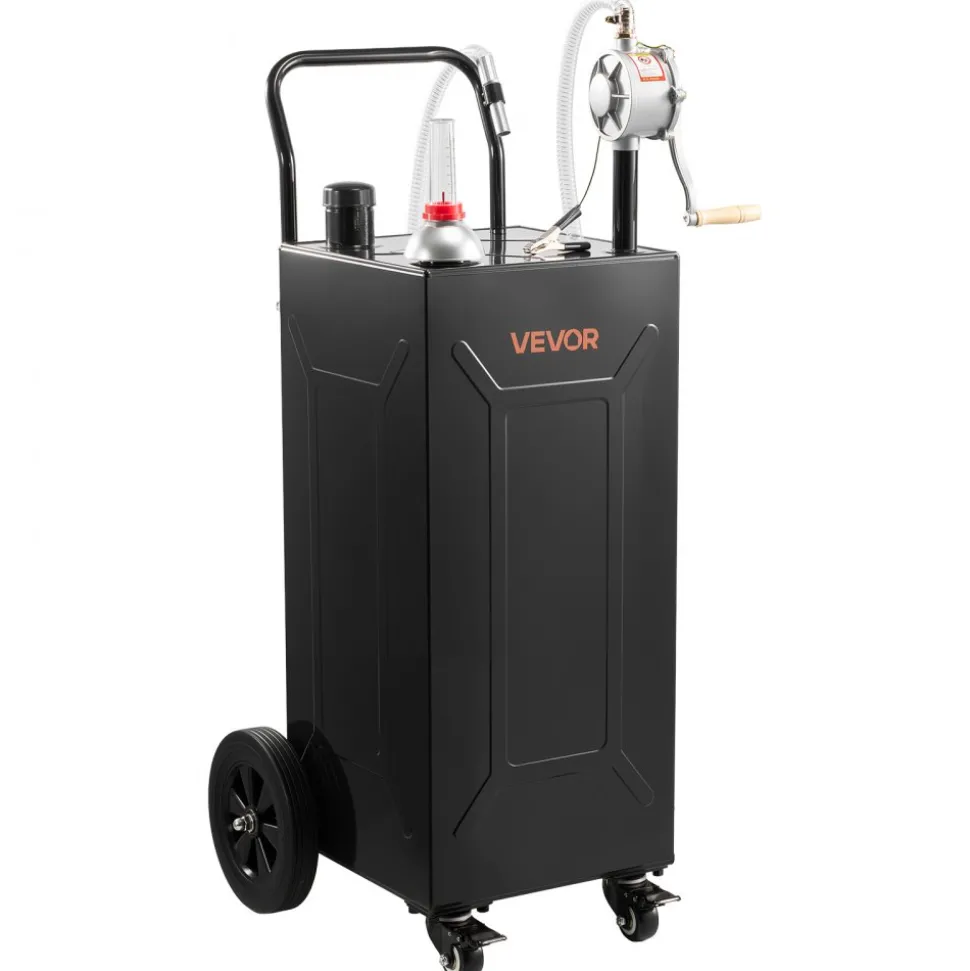 VEVOR 35 Gallon Fuel Gas Caddy, Carbon Steel, Portable Fuel Transfer Storage Tank with Manual Pump & 4 Wheels, Gasoline Diesel Can Container, for Cars, Lawn Mowers, ATVs, Boats, Motorcycles, Black