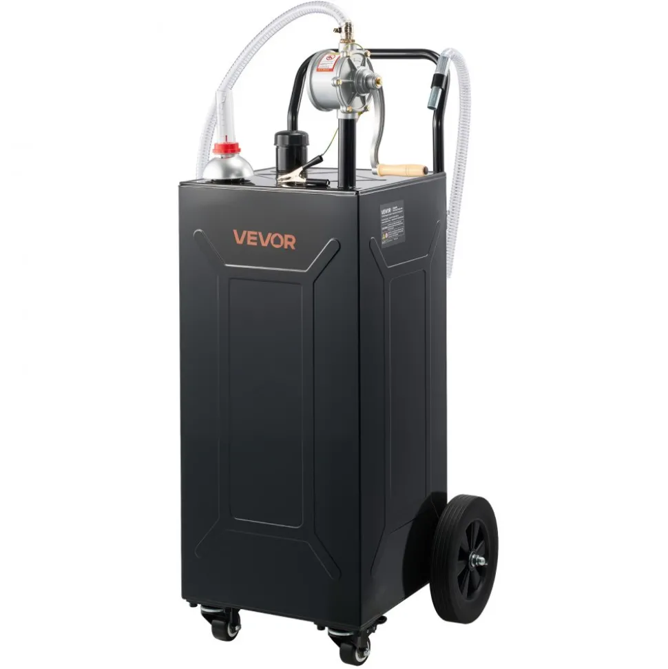 VEVOR 35 Gallon Fuel Gas Caddy, Carbon Steel, Portable Fuel Transfer Storage Tank with Manual Pump & 4 Wheels, Gasoline Diesel Can Container, for Cars, Lawn Mowers, ATVs, Boats, Motorcycles, Black