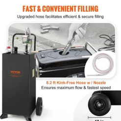 VEVOR 30 Gallon Gas Caddy, Fuel Storage Tank with Wheels, Portable Fuel Caddy with Manuel Transfer Pump, Gasoline Diesel Fuel Container for Cars, Lawn Mowers, ATVs, Boats, More, Black