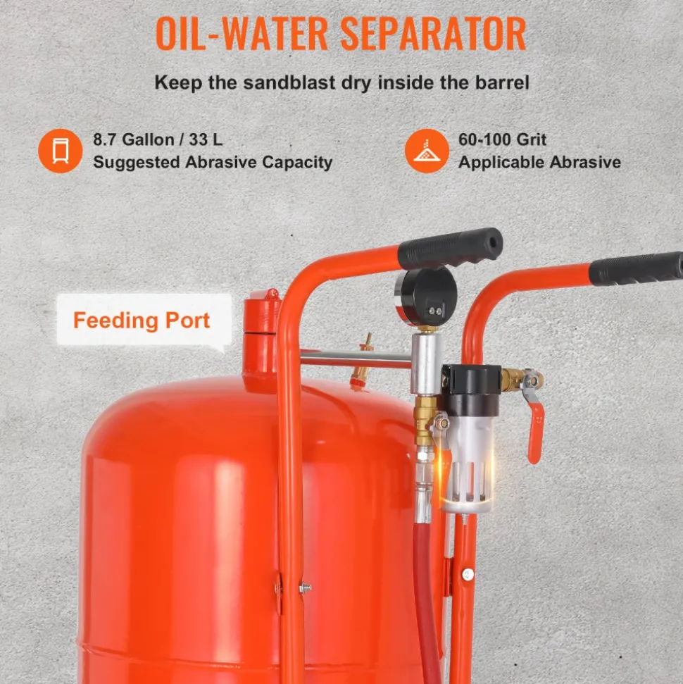 VEVOR 20 Gallon Sand Blaster, 60-110 PSI High Pressure Sandblaster, Portable Abrasive Blasting Tank, Air Sand Blasting Kit with 4 Ceramic Nozzles and Oil-Water Separator for Paint, Stain, Rust Removal