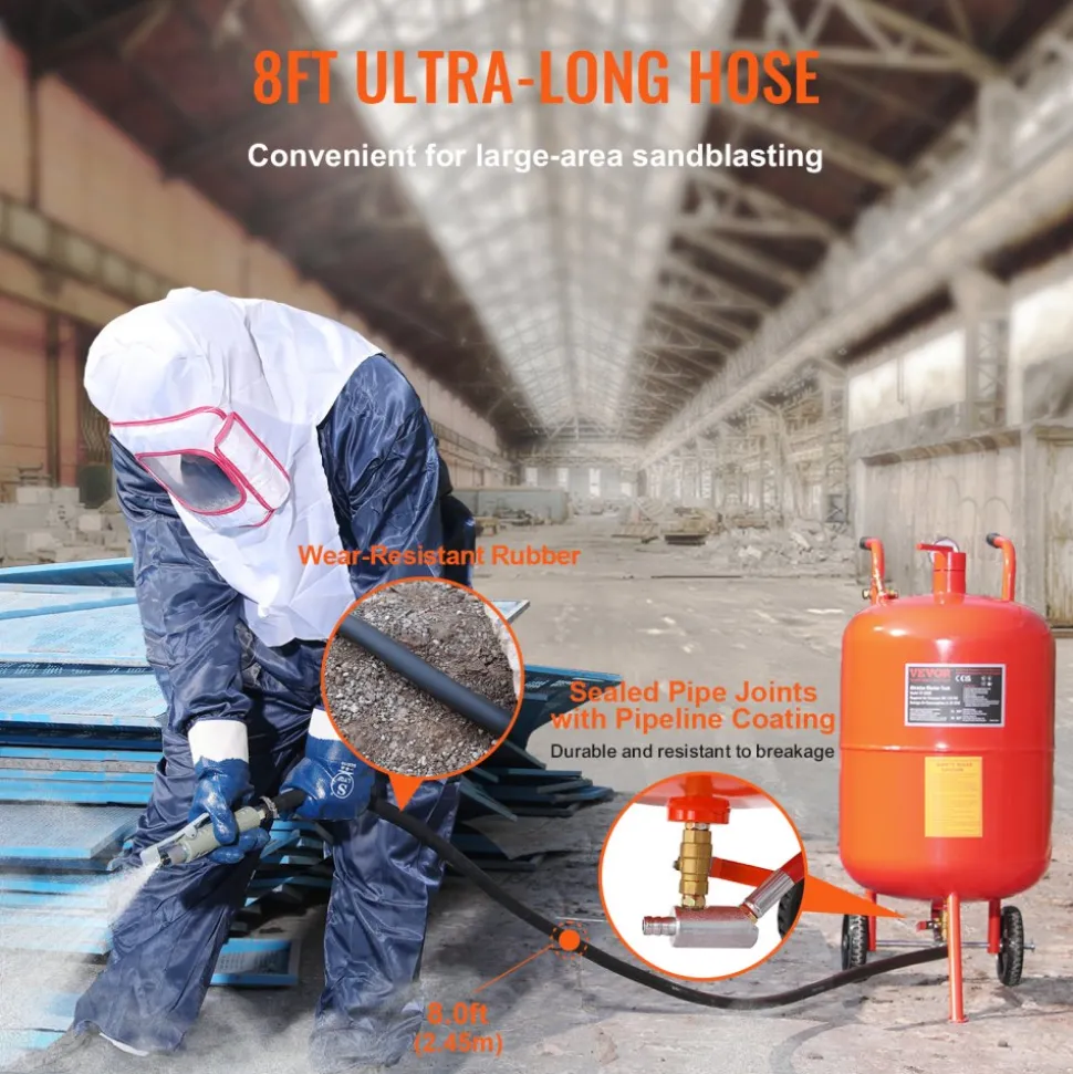 VEVOR 20 Gallon Sand Blaster, 60-110 PSI High Pressure Sandblaster, Portable Abrasive Blasting Tank, Air Sand Blasting Kit with 4 Ceramic Nozzles and Oil-Water Separator for Paint, Stain, Rust Removal