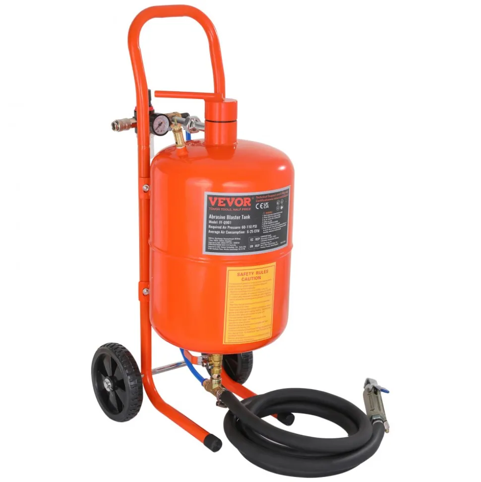 VEVOR 5 Gallon Sand Blaster, 60-110 PSI High Pressure Sandblaster, Portable Abrasive Blasting Tank, Air Sand Blasting Kit with 4 Ceramic Nozzles and Oil-Water Separator for Paint, Stain, Rust Removal